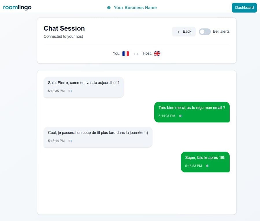 Guest chat interface showing French conversation