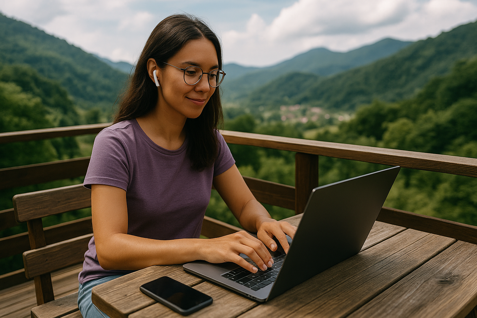 Digital nomad working remotely while traveling